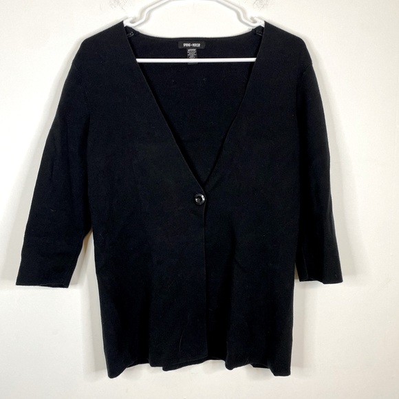 4/25$ SPRING + MERCER Women’s Medium Black V Neck 3/4 Sleeve Knit Cardigan - Picture 1 of 4